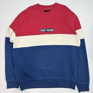 Zara Men’s Fast Paced Color Block Sweater‎ Red/White/Blue Pullover Size L